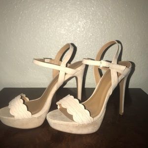 Nude Open Toed Suede Pumps